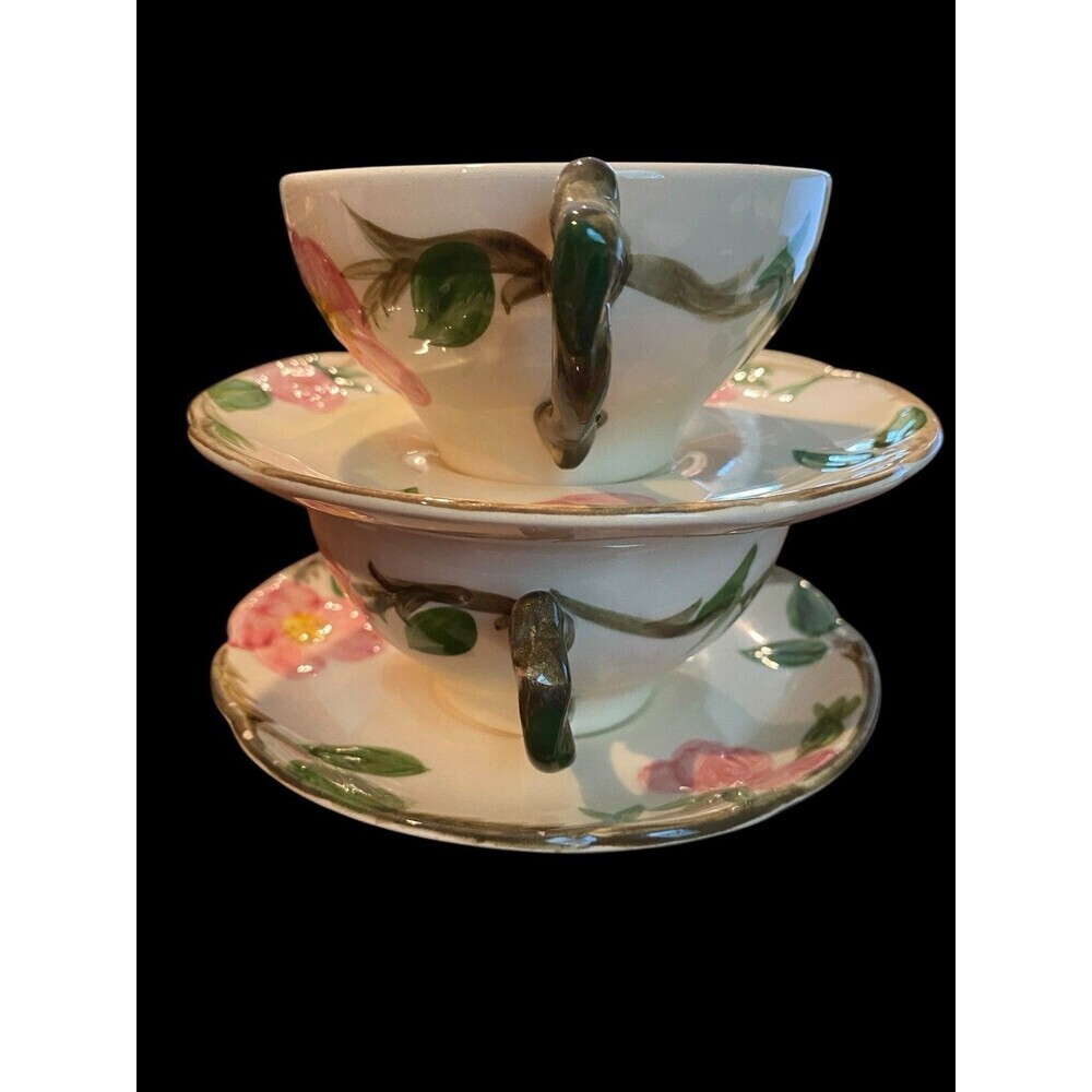 2 Vintage Franciscan Desert Rose Cup and Saucer Sets USA Floral 50s 60s DAMAGED - Picture 2 of 6